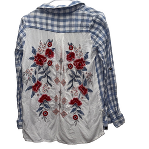 Kyla Seo Embroidered Plaid Floral Button Up Shirt Size XS